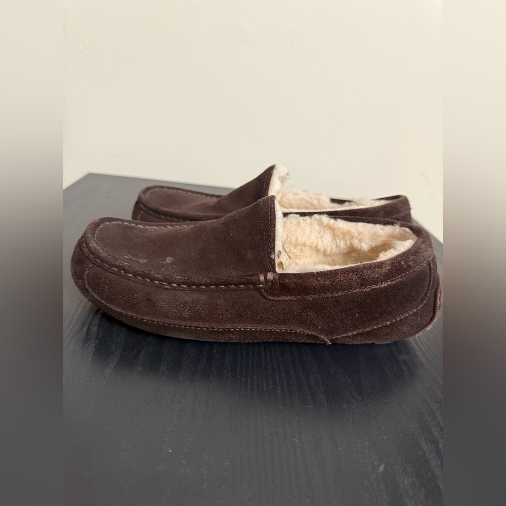UGG MEN'S BROWN ASCOT SLIPPERS SUEDE MOCCASIN SHOES SZ 8 - Picture 4 of 8
